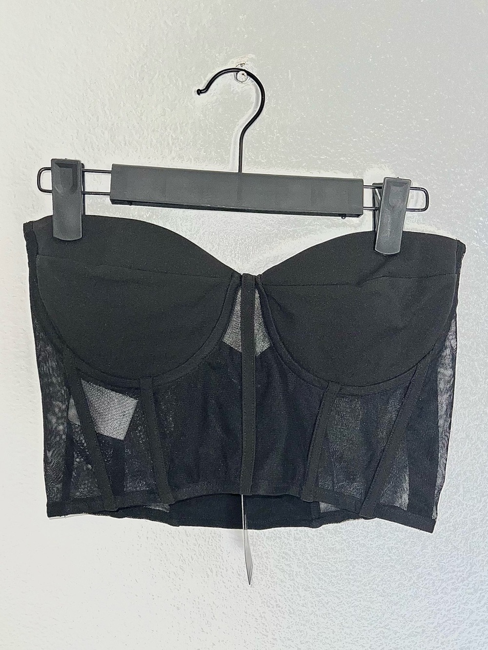 NWT Express Black Sheer Bustier Bandeau Crop Top Boned